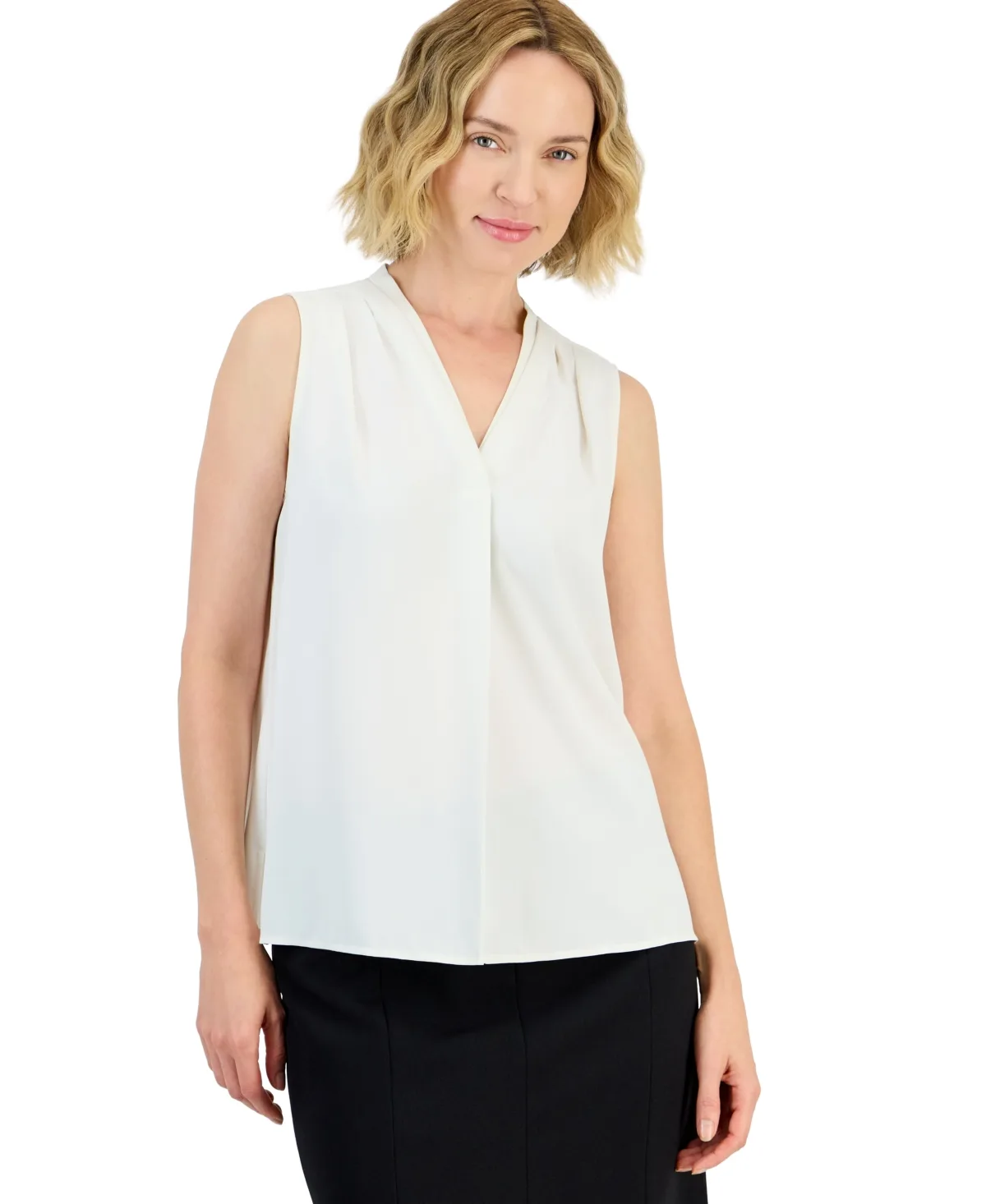 Kasper V-Neck Sleeveless Pleated Blouse by Kasper