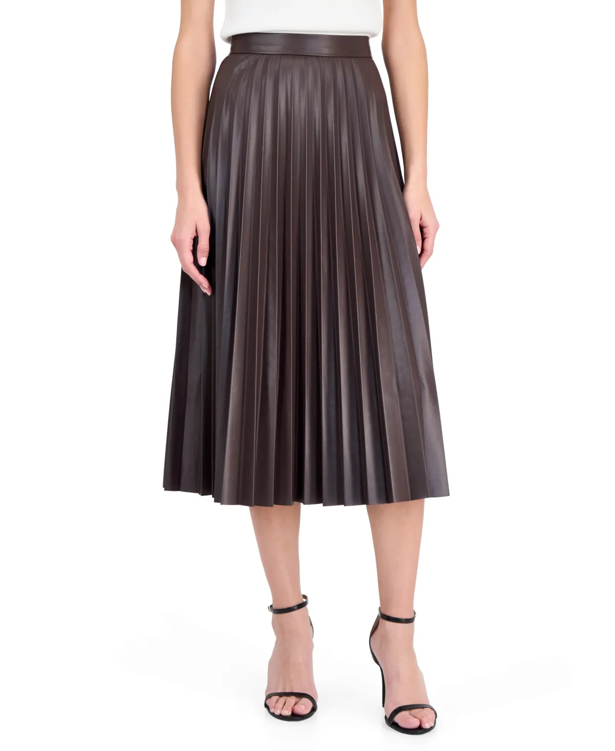 Tahari Asl Pleated A-Line Faux Leather Skirt by Tahari