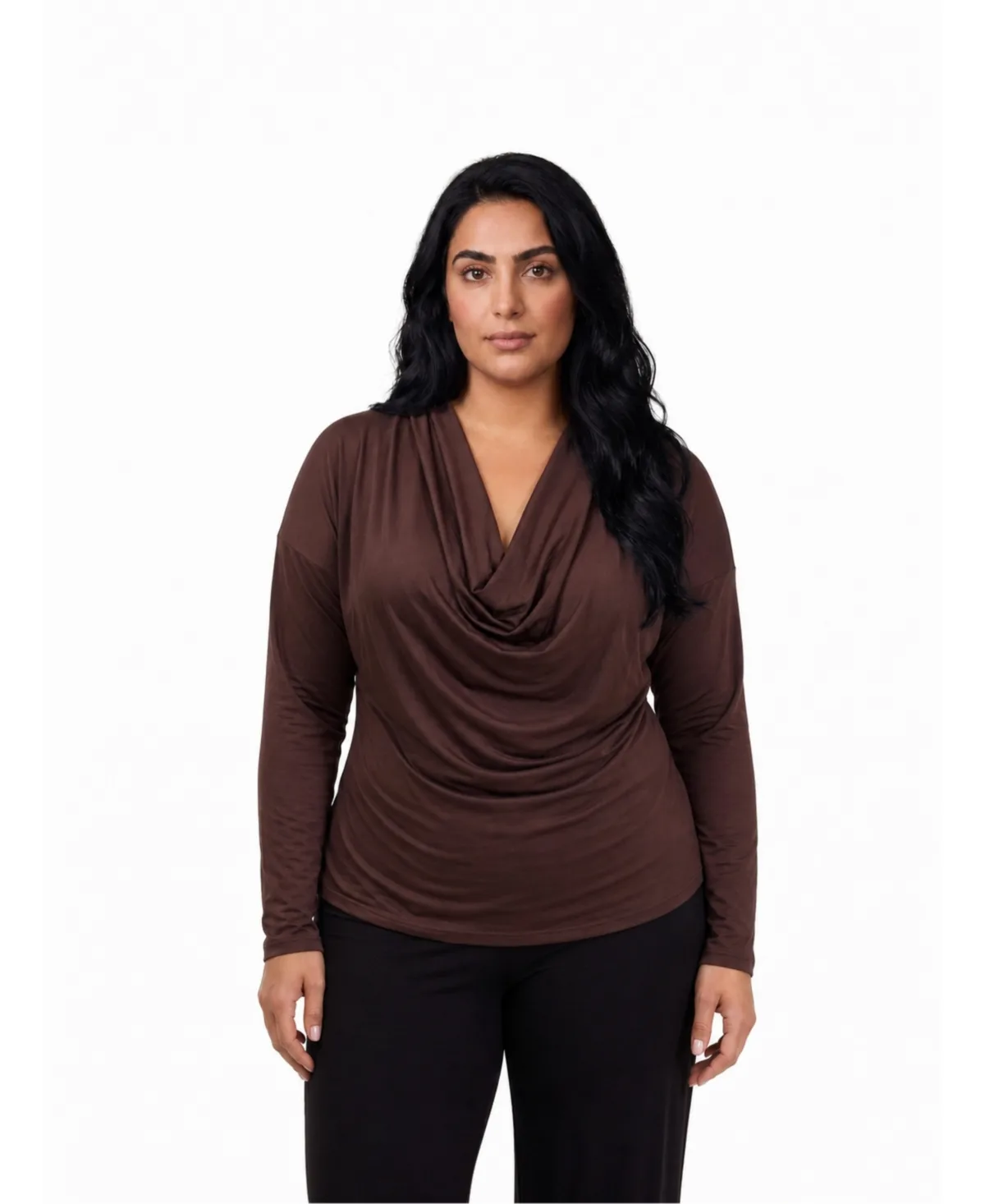 24seven Comfort Apparel Cowl Neck Long Sleeve Shimmery Top by 24seven Comfort Apparel