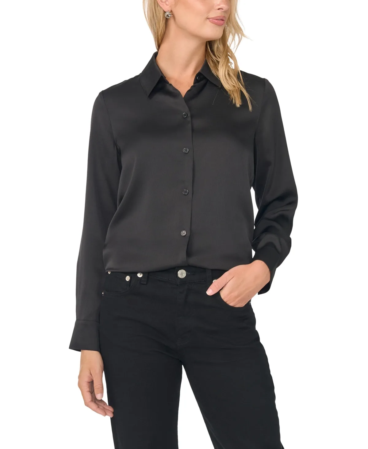 Vince Camuto Hammered Satin Long-Sleeve Button-Down Shirt by Vince Camuto