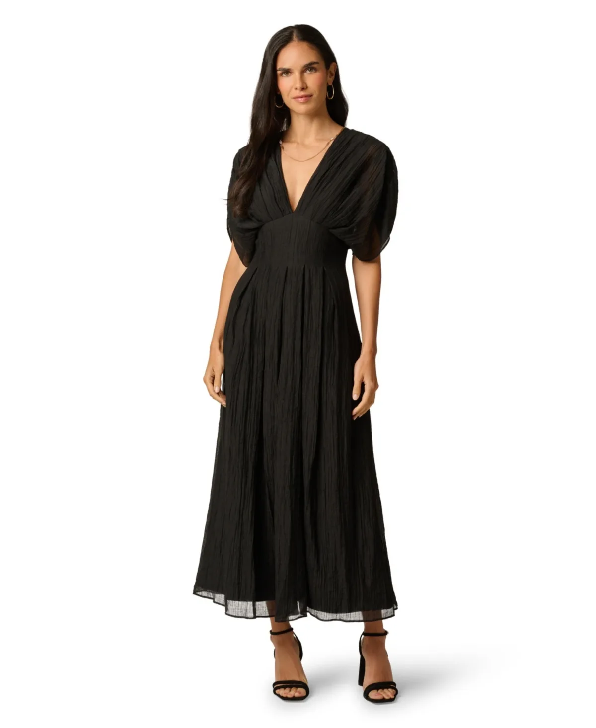 Crinkle Organdy A-Line Little Black Midi Dress by Adrianna Papell