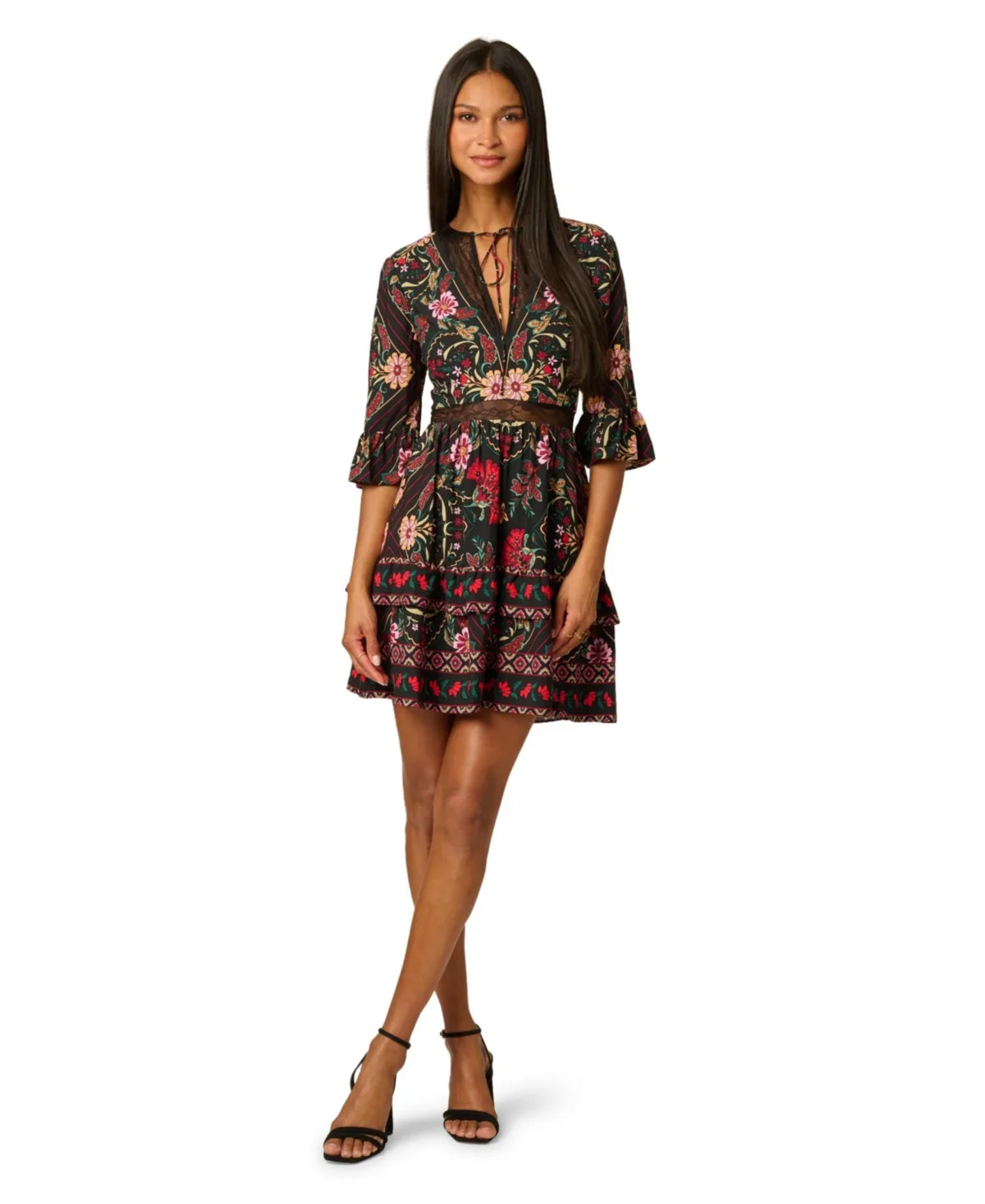 Short-Sleeve Midi Floral-Print Dress by Adrianna Papell
