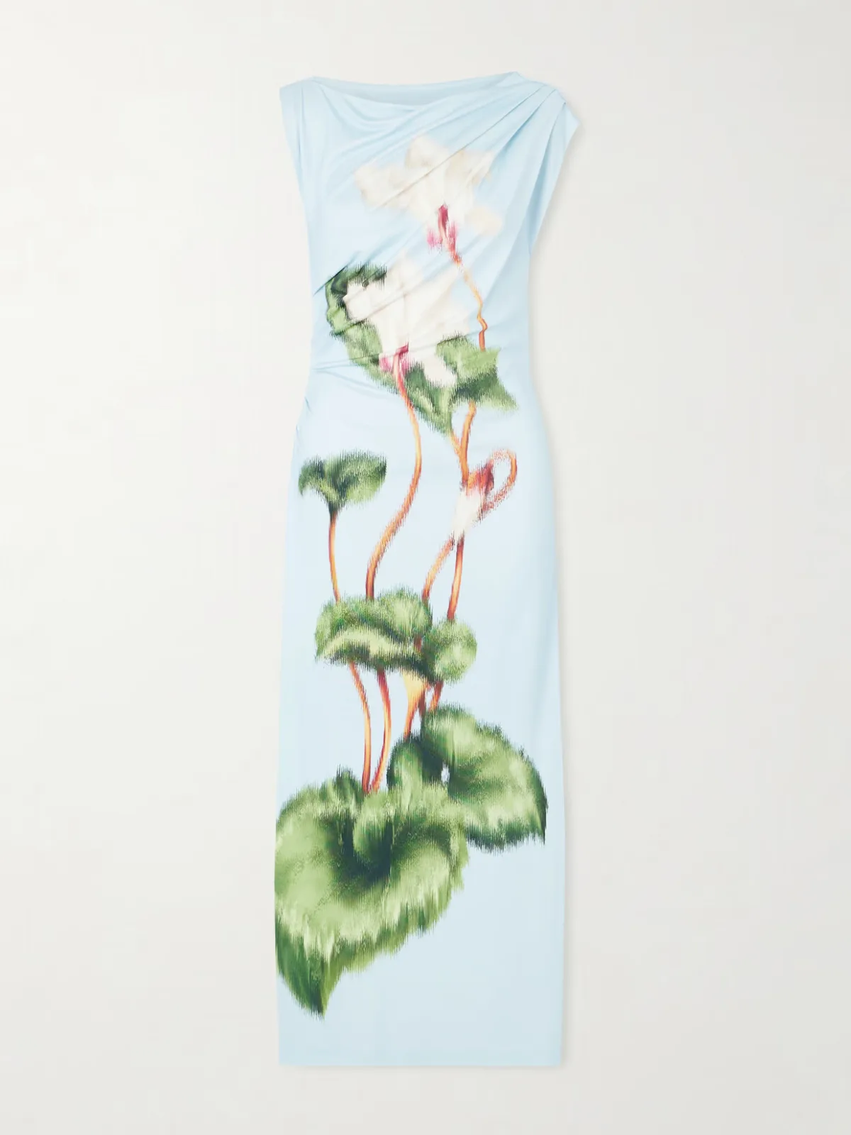 - Draped Printed Stretch-jersey Midi Dress - by Oscar de la Renta