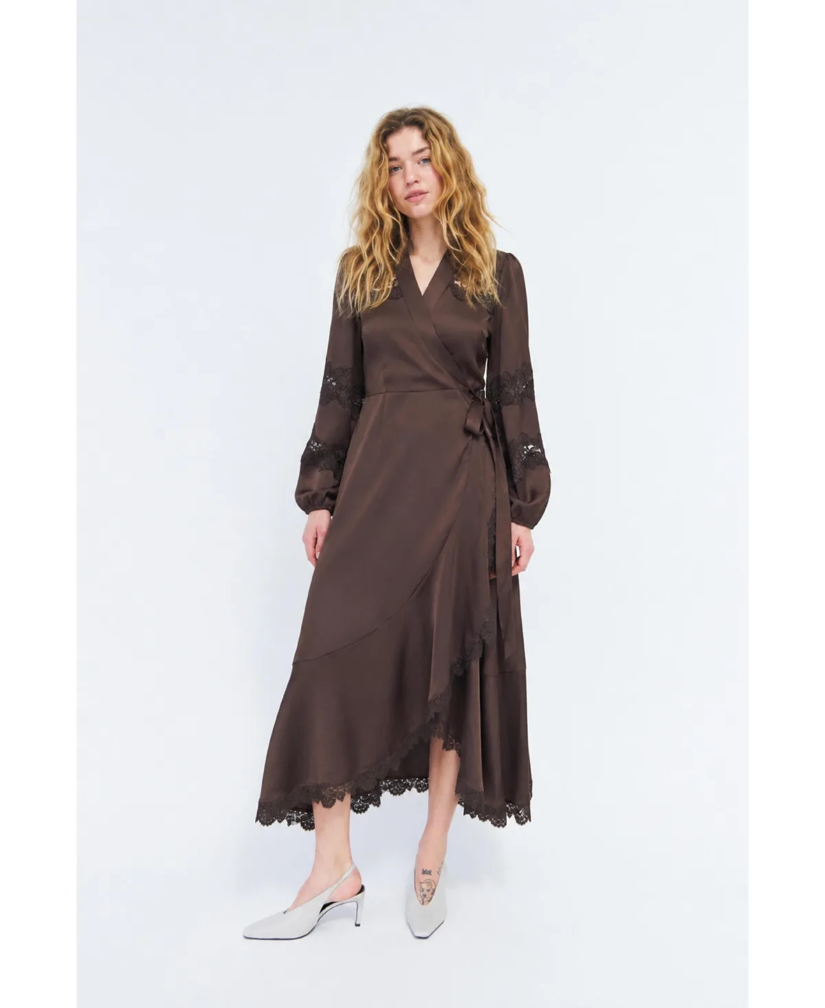 Laralil Long-Sleeve Lace Midi Wrap Dress by Cras