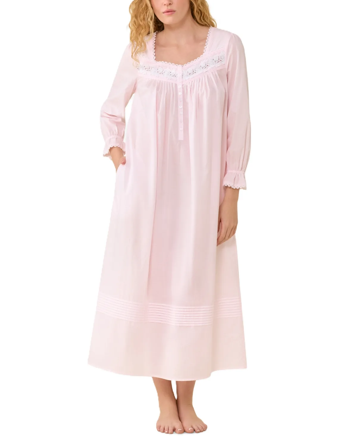 Cotton Long-Sleeve Sweetheart Nightgown with Ruffled Cuff by Eileen West