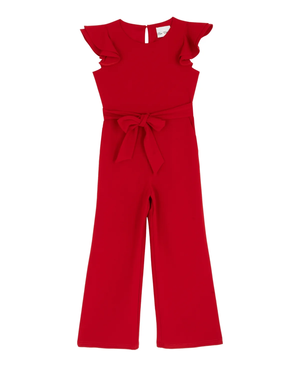 Wide-Leg Flutter-Sleeve Waist-Tie Jumpsuit by Rare Editions