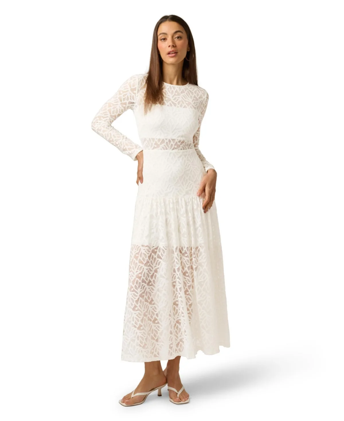 Lace A-Line Long-Sleeve Midi Dress by Adrianna Papell