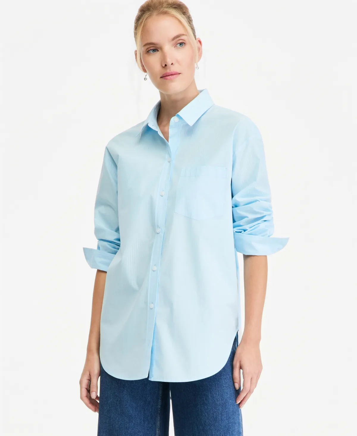 Lurex-Stripe Oversized Button-Down Top by On 34th