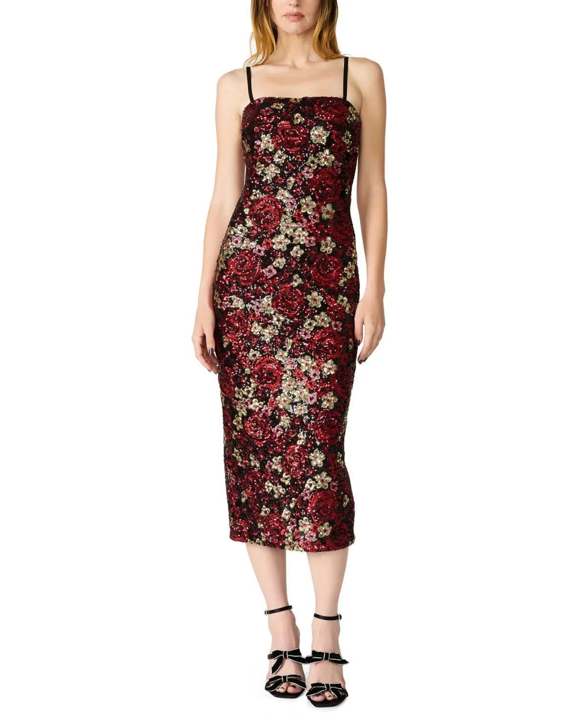Tube Sequin Floral-Print Fitted Midi Dress by Betsey Johnson