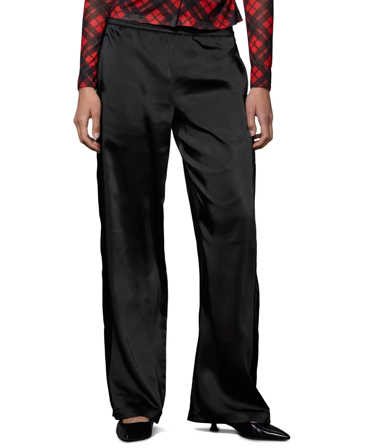 Polished Satin Wide-Leg Pull-On Track Pants by Sanctuary