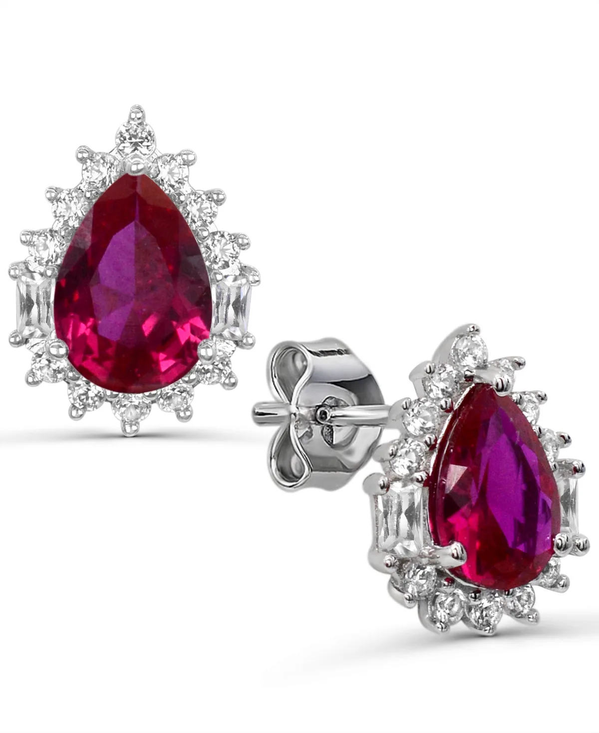 Lab-Grown Ruby and Lab-Grown White Sapphire Stud Earrings (1-1/4 ct. t.w. Ruby, 1/2 ct. t.w. White Sapphire) in 14k Sterling Silver by Macy's