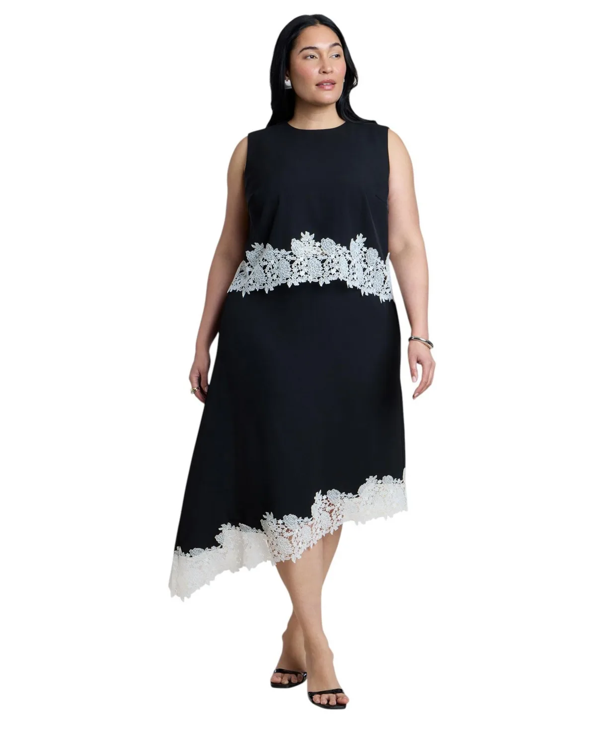 Asym Lace-Trimmed Midi Skirt by Eloquii