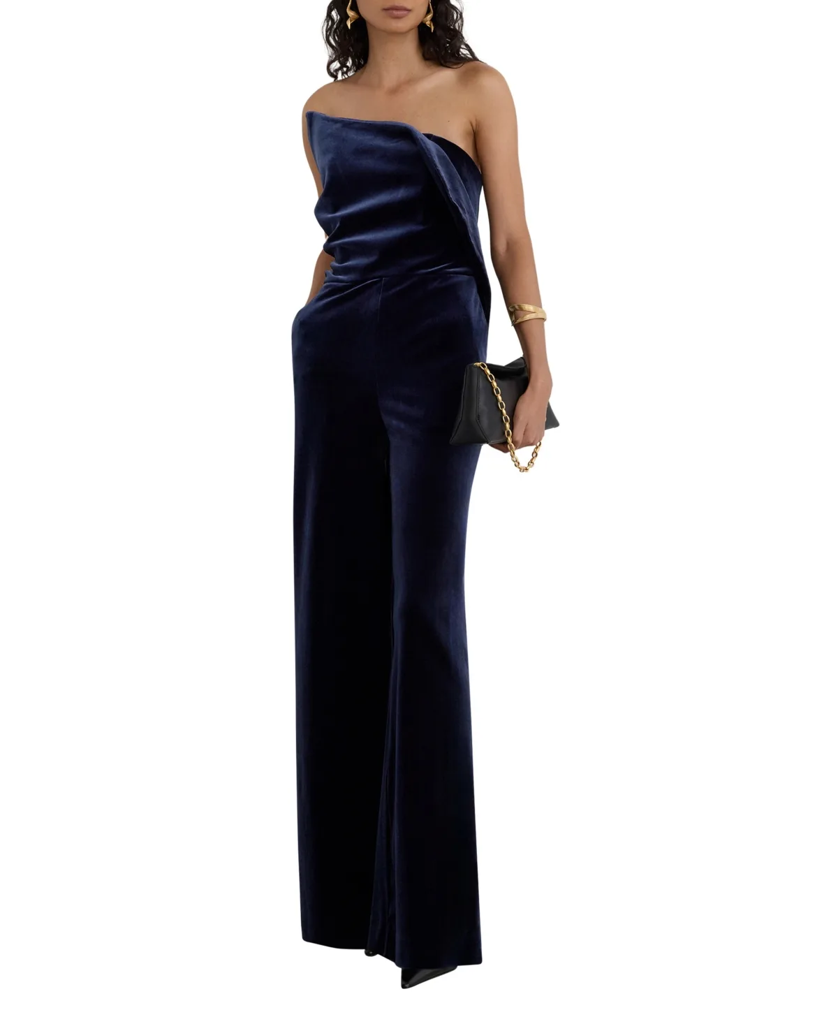 Dasha Velvet Strapless Wide-Leg Jumpsuit by Reiss