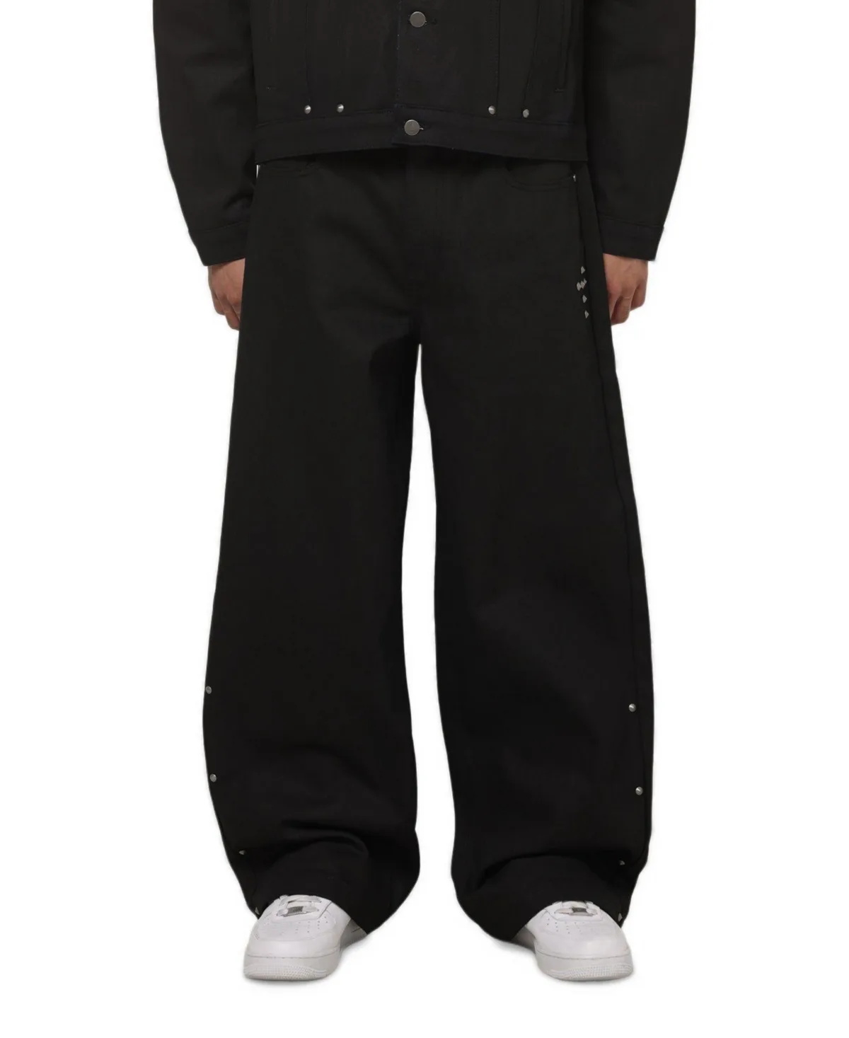 Amplus Crucible Baggy Pleated-Knee Metal-Stud Jeans by Saint Morta