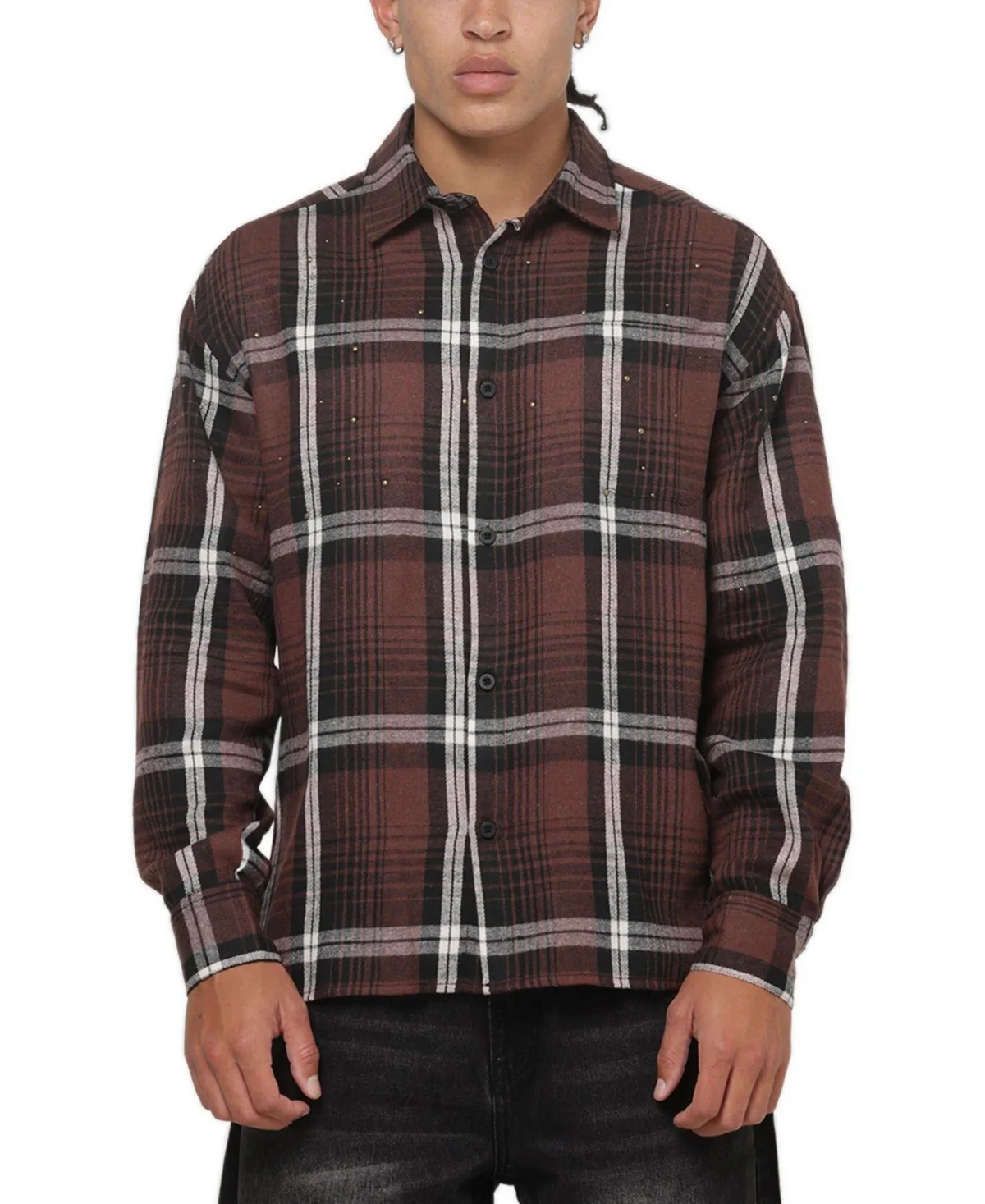 Medici Plaid Point Collar Long Sleeve Shirt by Saint Morta