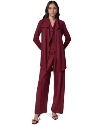 Wrap Long Sleeve Tie Front Cardigan Ribbed Knit Scoop Neck Tank Top Sequin Wide Leg Pull on Pants by Donna Karan New York
