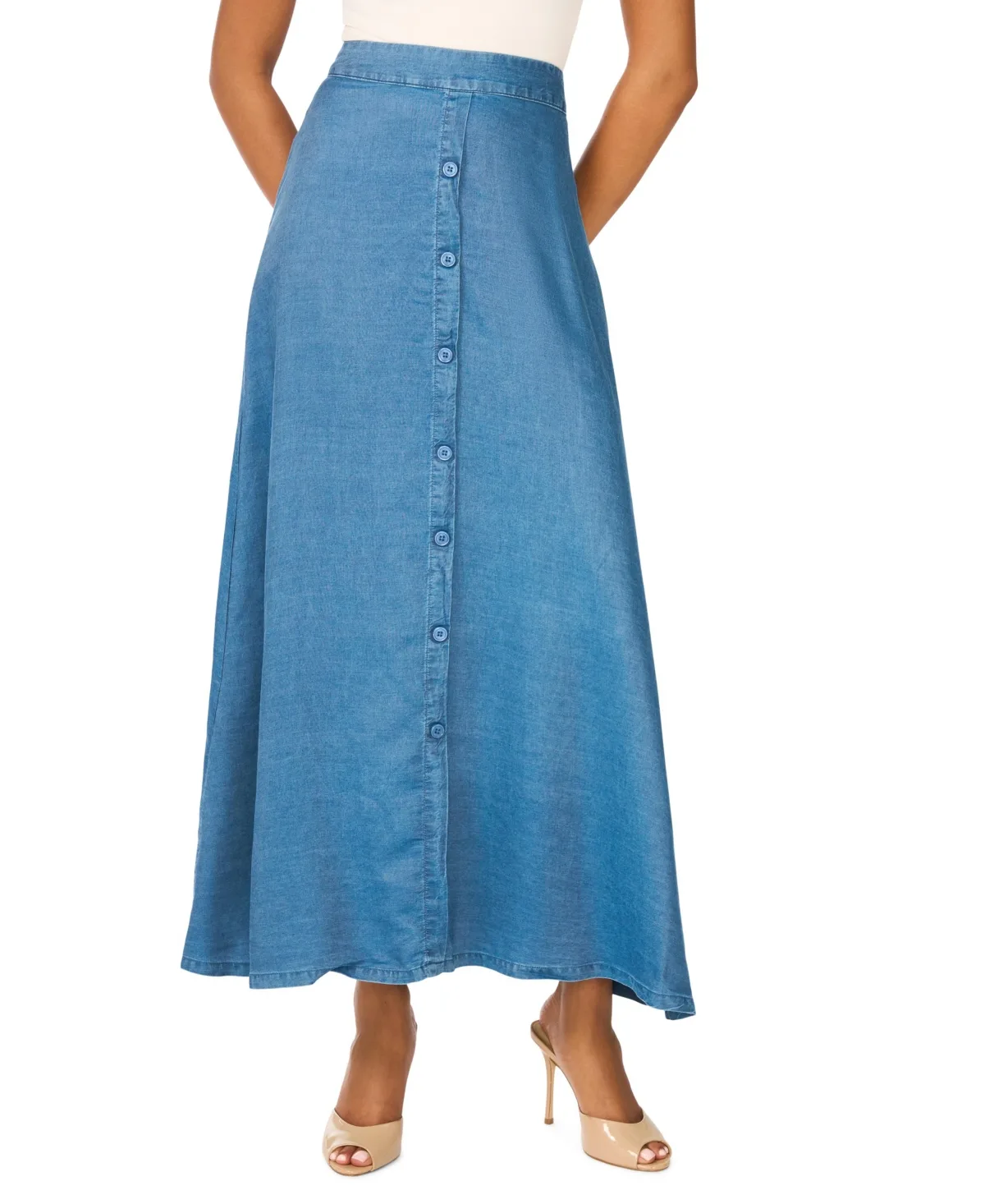 Denim A-Line Midi Skirt by Vince Camuto