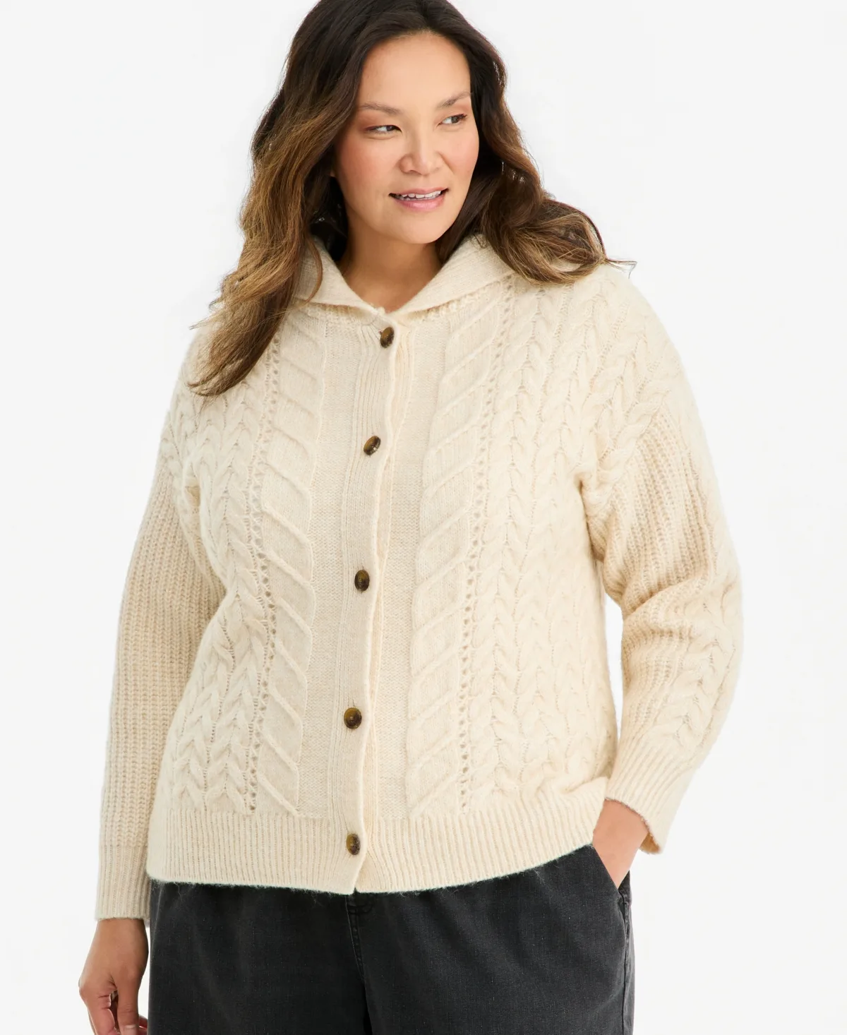 Shine Cable-Knit Hooded Cardigan by Style & Co