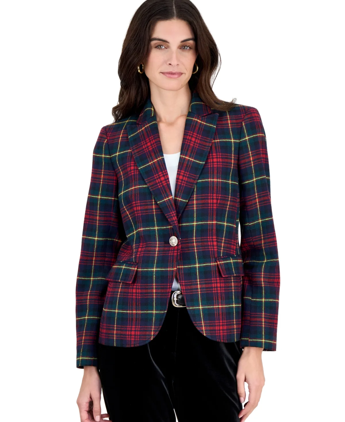 Plaid Shoulder-Padded Blazer by Tahari