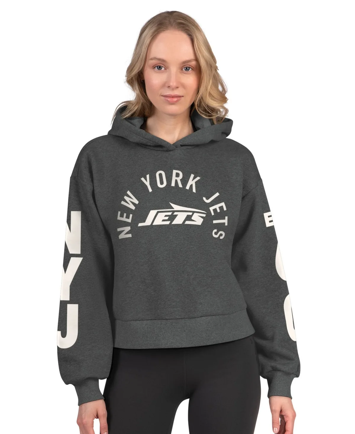 New York Jets Star Player Cropped Fleece Pullover Hoodie by Starter
