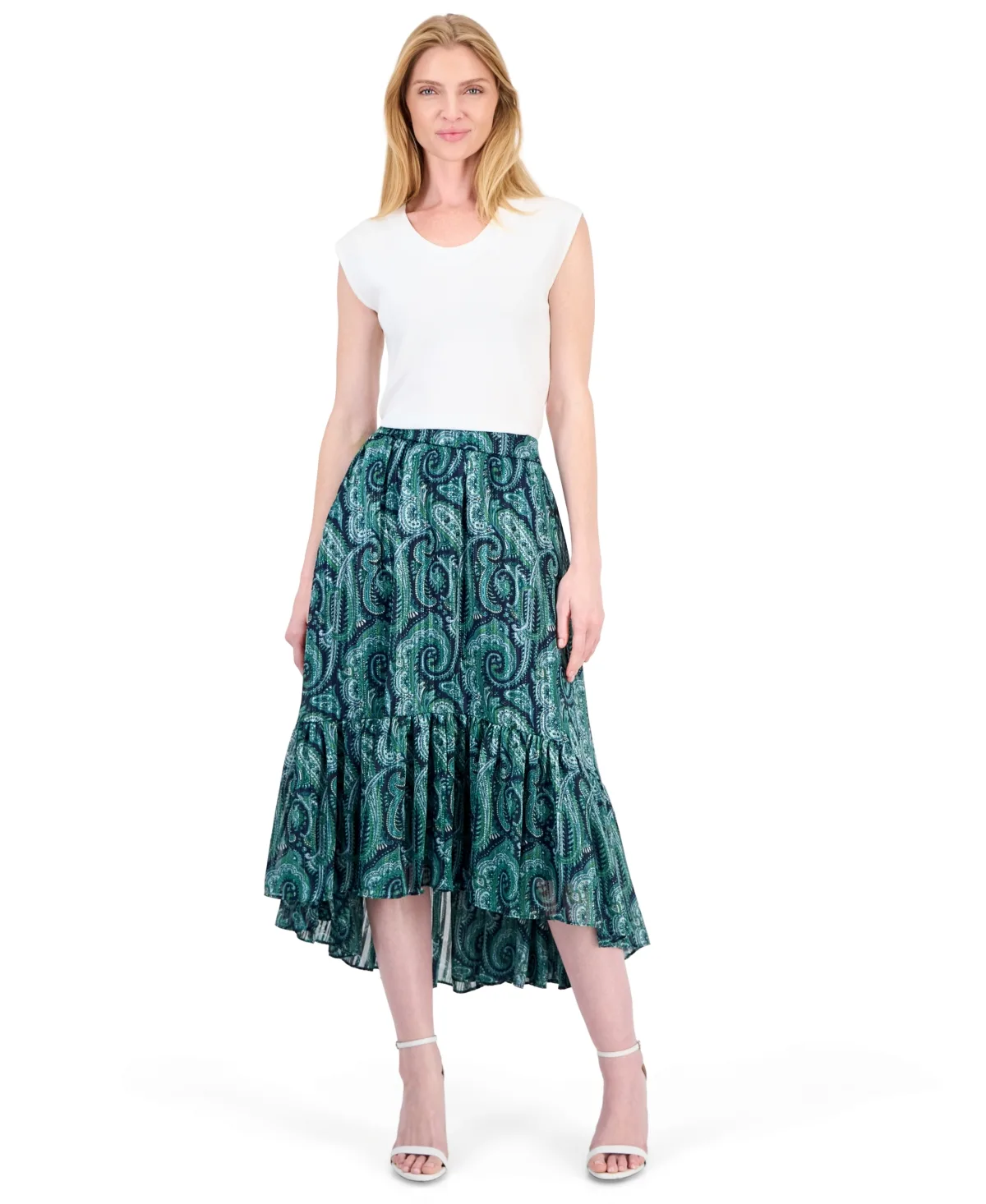 Paisley High-Waisted Ruffle-Hem Midi Skirt by INC International Concepts