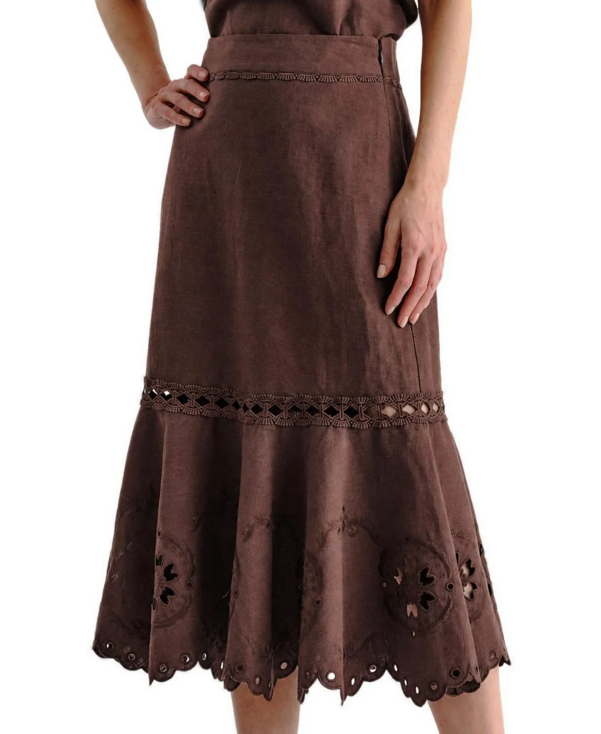 Marlo Embroidered Linen Midi Skirt by Cartolina
