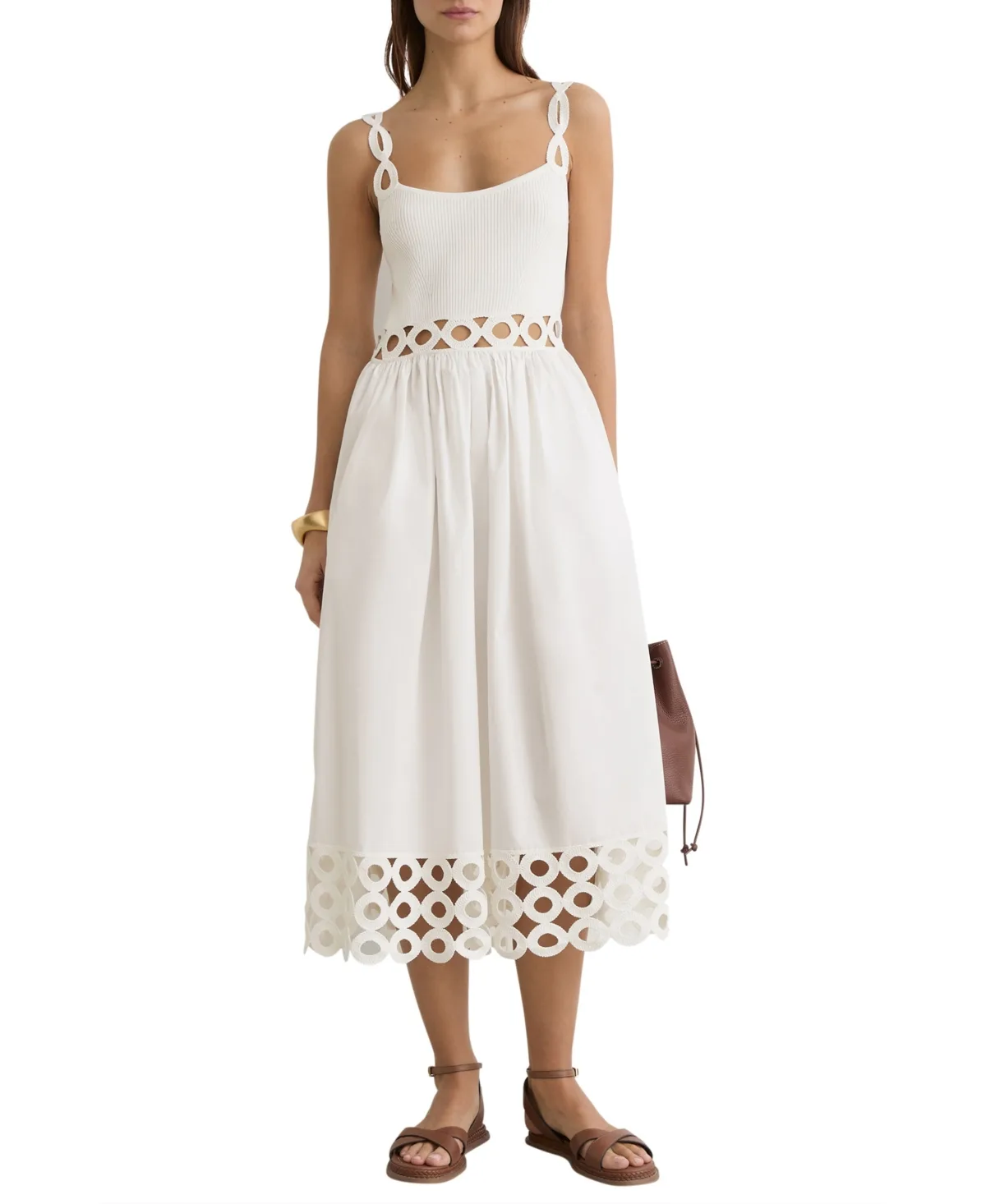 Rib-Knit Woven Mix Cut-Out Midi Dress by Reiss