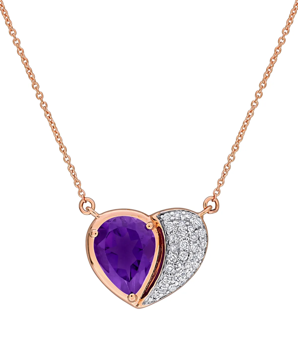 Amethyst and Diamond Heart Pendant Necklace (1-1/2 ct. t.w. Amethyst and 1/6 ct. t.w. Diamond) in 10k Gold by Macy's