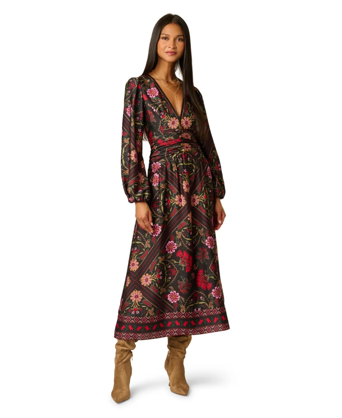 Floral A-Line Velvet Midi Dress by Adrianna Papell