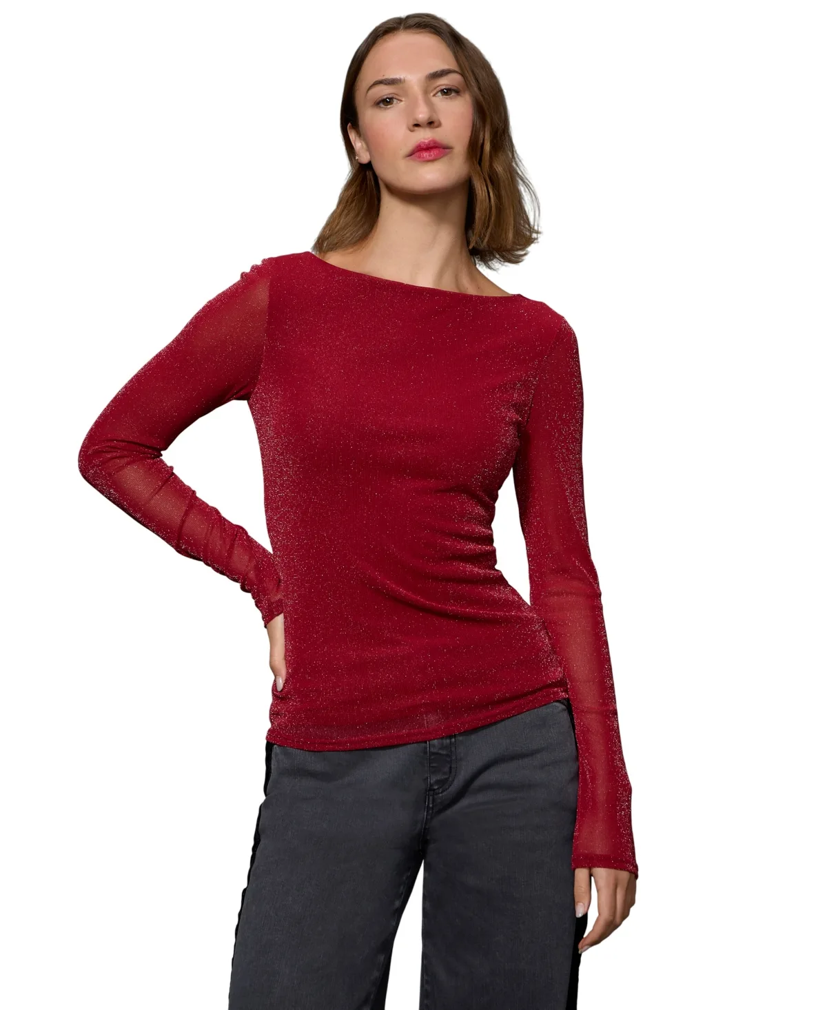 Sparkle Boatneck Long-Sleeve T-Shirt by Sanctuary