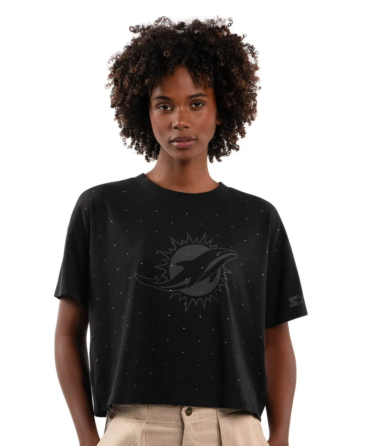 Miami Dolphins Rhinestone Sprinkle Boxy Cropped T-Shirt