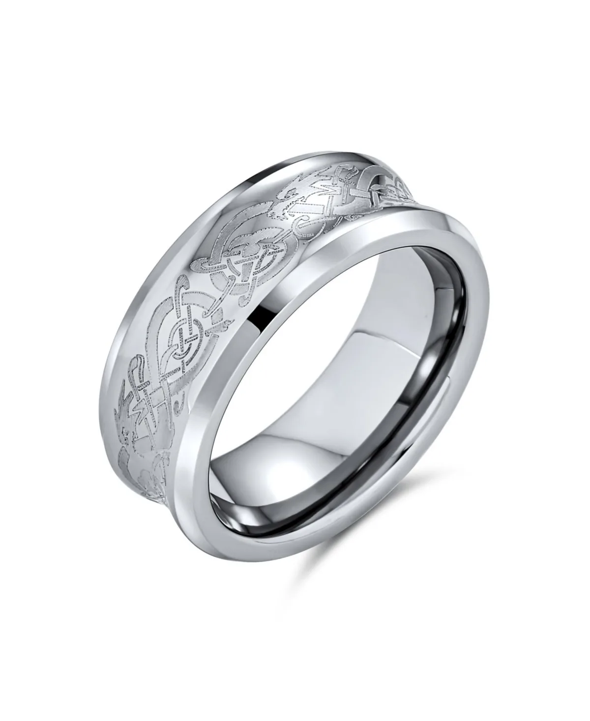 Celtic Knot Dragon Inlay Couples Concave Titanium Promise Band Ring Comfort Fit 8MM by Bling Jewelry