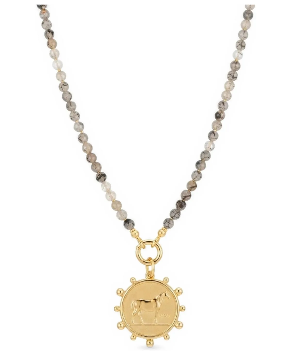 Horse Medallion Charm on Labradorite Bead Enhancer Silver Over Gold 18 Inches by Etoielle