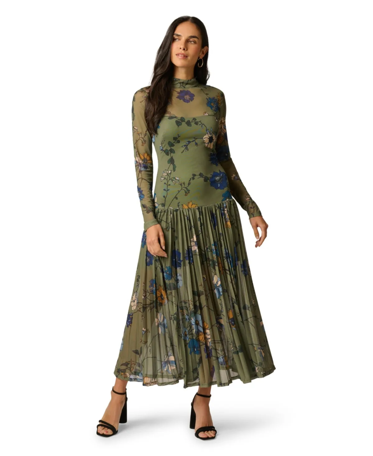 Floral-Print Mock Neck Ankle Dress by Adrianna Papell