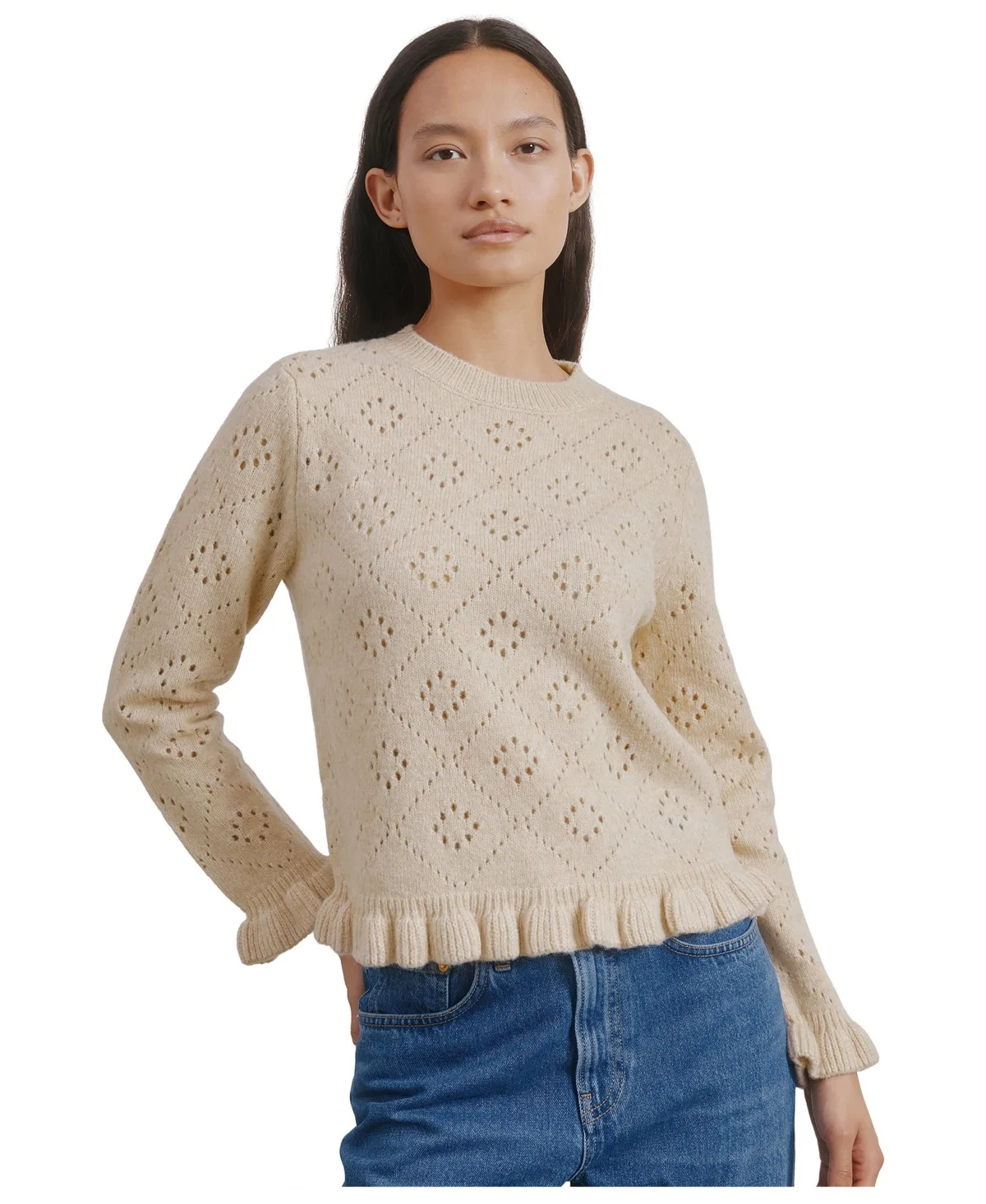 Pointelle Ruffle Sweater by Albaray