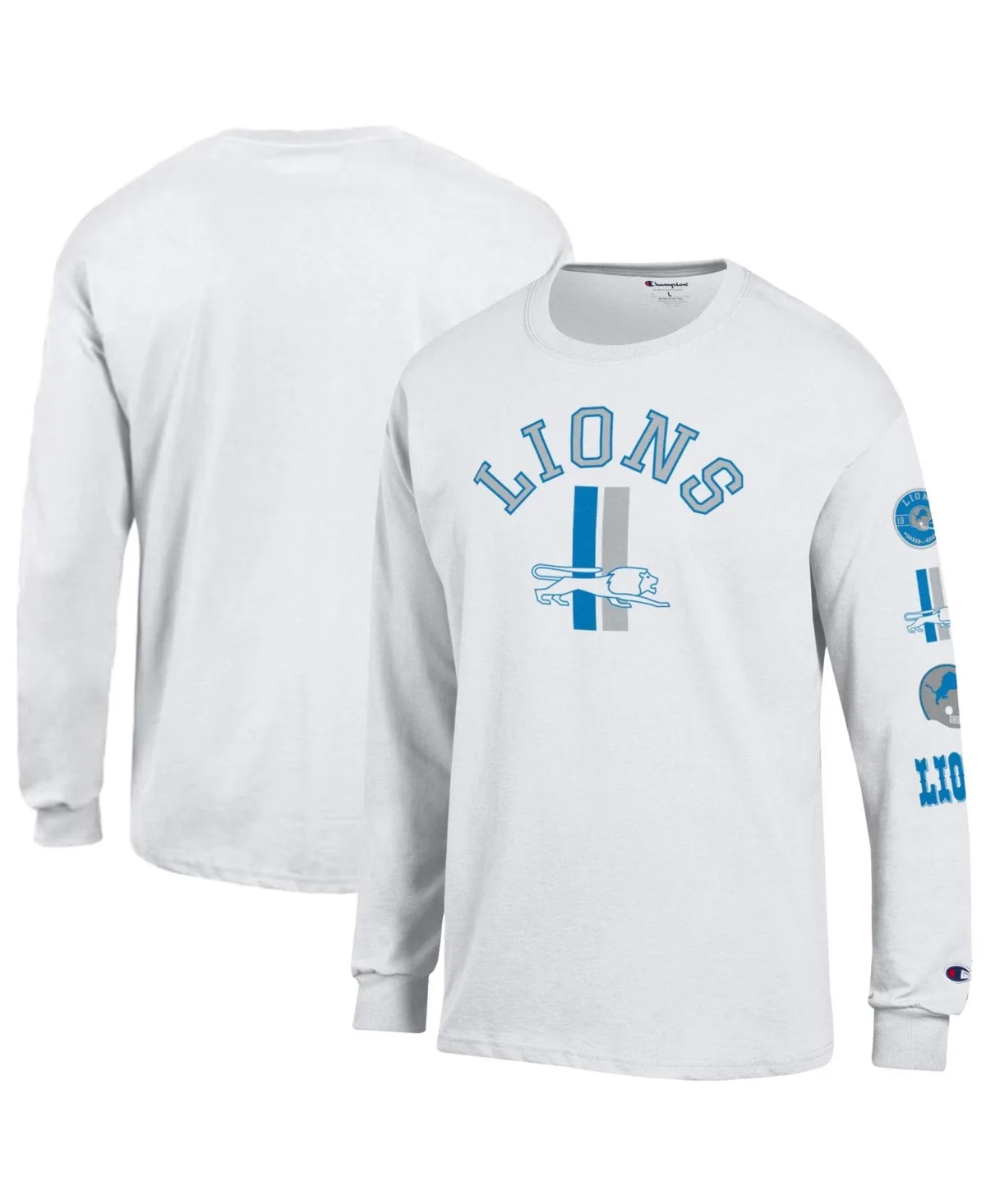 Detroit Lions Long-Sleeve Crewneck Jersey T-Shirt by Champion