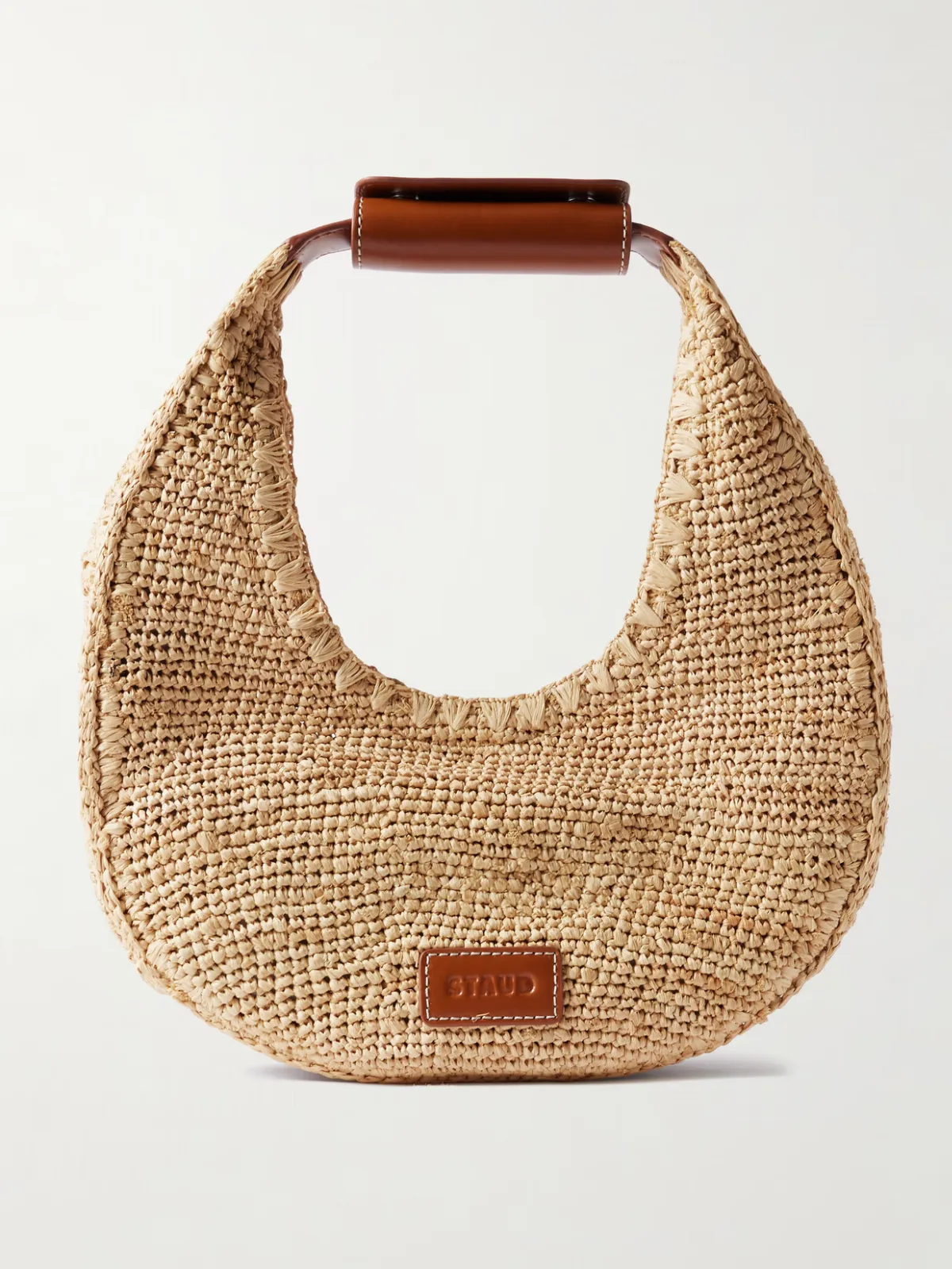 - Moon Leather-trimmed Raffia Tote -