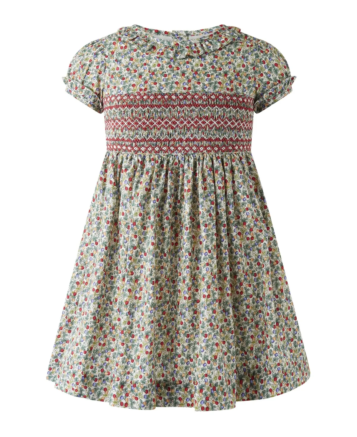 Apple Blossom Hand-Smocked Cap-Sleeve Floral-Print Dress by Rachel Riley