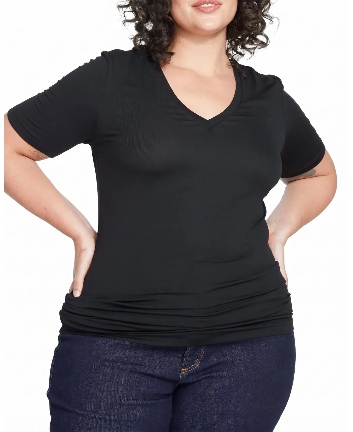 Cloud Rib V-Neck Ribbed Short-Sleeve T-Shirt by Universal Standard