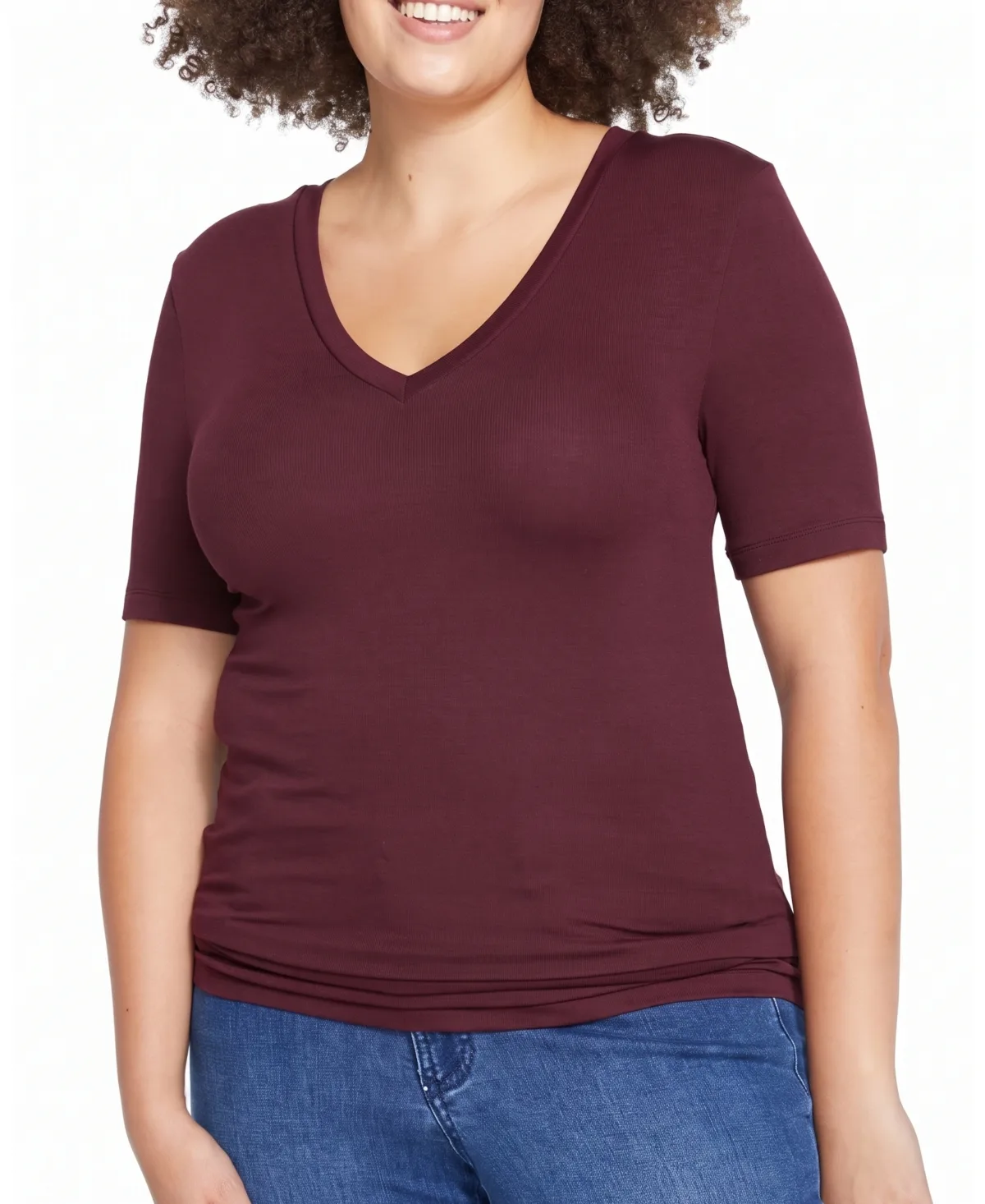 Cloud Rib V-Neck Ribbed Short-Sleeve T-Shirt by Universal Standard