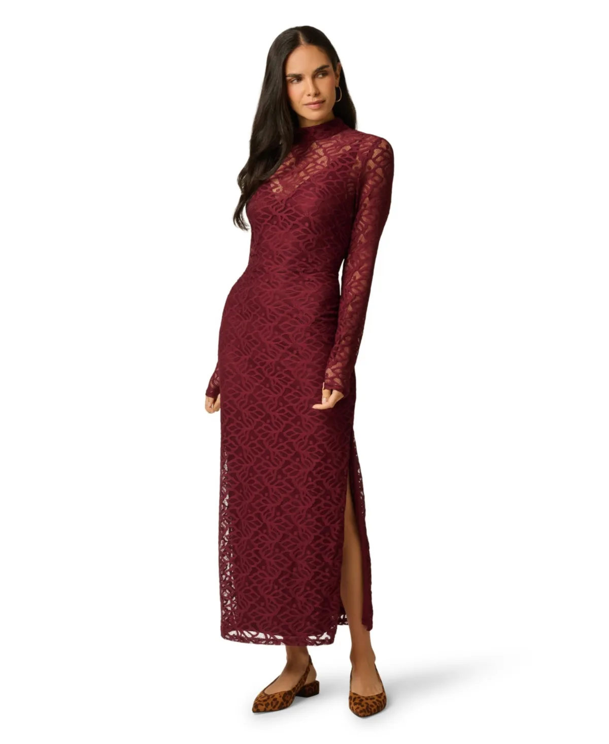 Mock Neck Long-Sleeve Lace Dress by Adrianna Papell