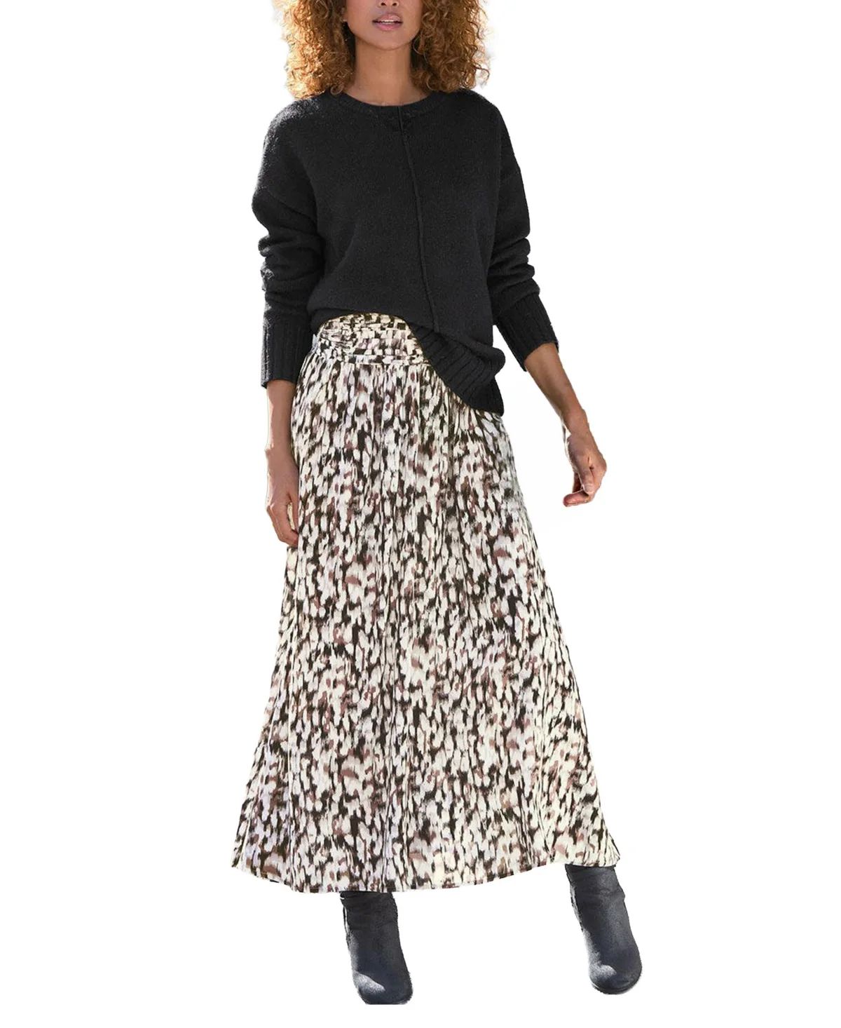 High-Waisted A-Line Ruched Maxi Skirt by Lascana