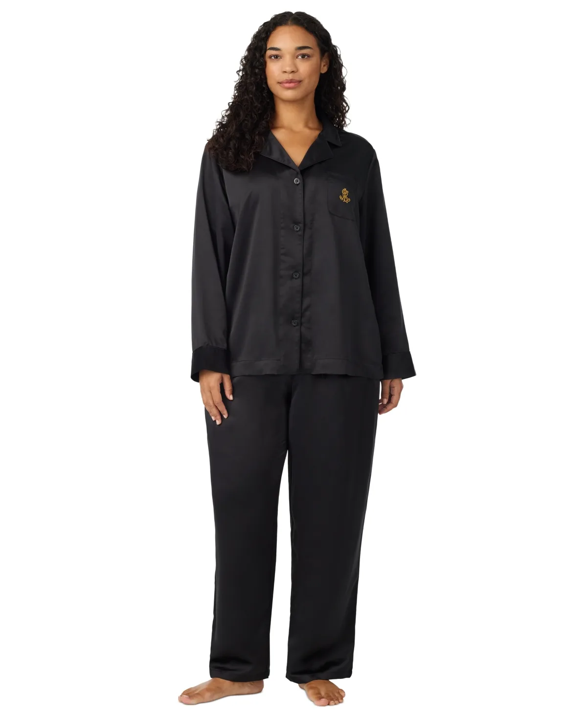 Satin Long-Sleeve Notch Collar Top and Pants, 2-Piece Pajama Set by Ralph Lauren
