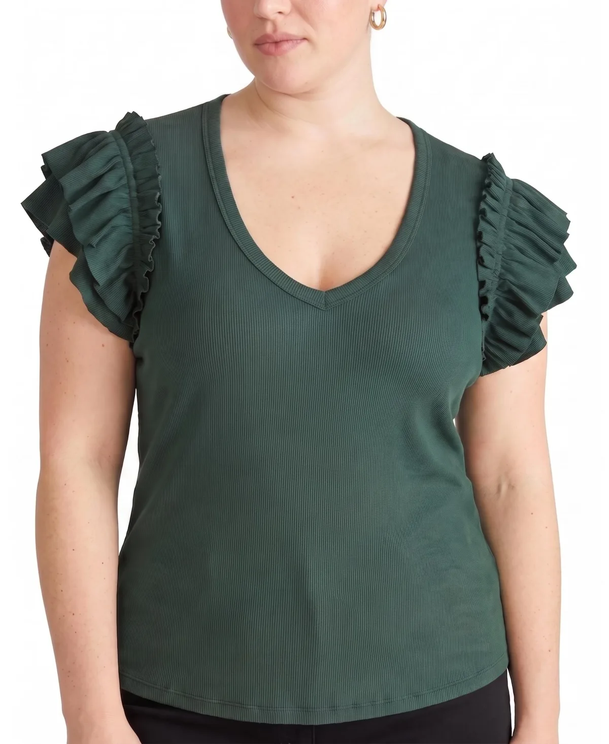 Magnolia V-Neck Ribbed Ruffle Top by Universal Standard