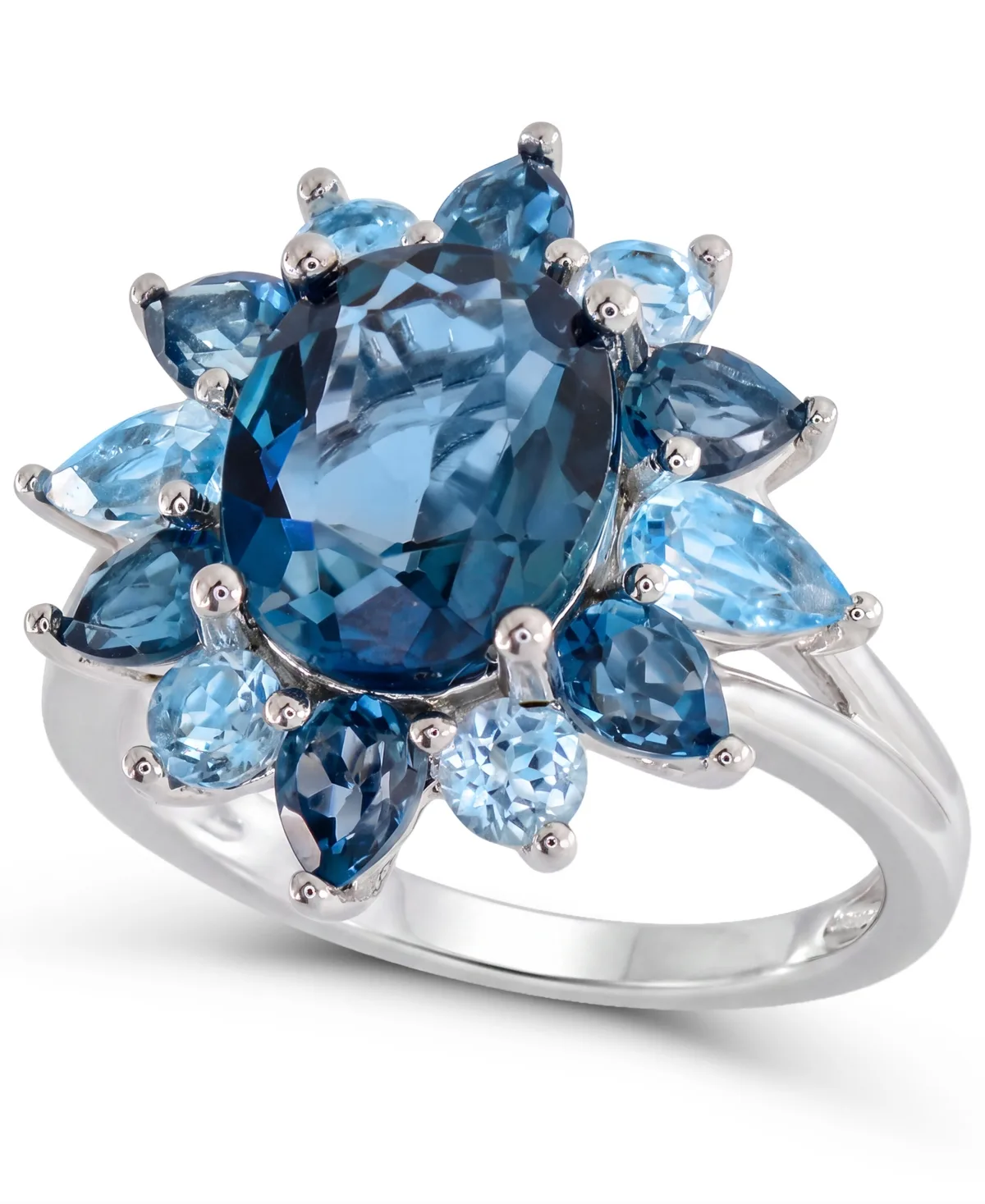 London Blue Topaz and Swiss Blue Topaz Cocktail Ring (3-5/8 ct. t.w. London Blue, 3/4 ct. t.w. Swiss Blue) in Sterling Silver by Macy's