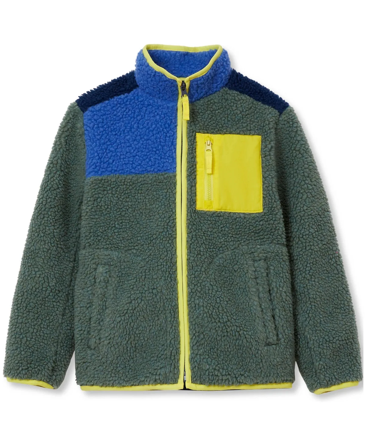 High Pile Contrast Full Zip Up Jacket by Lands' End