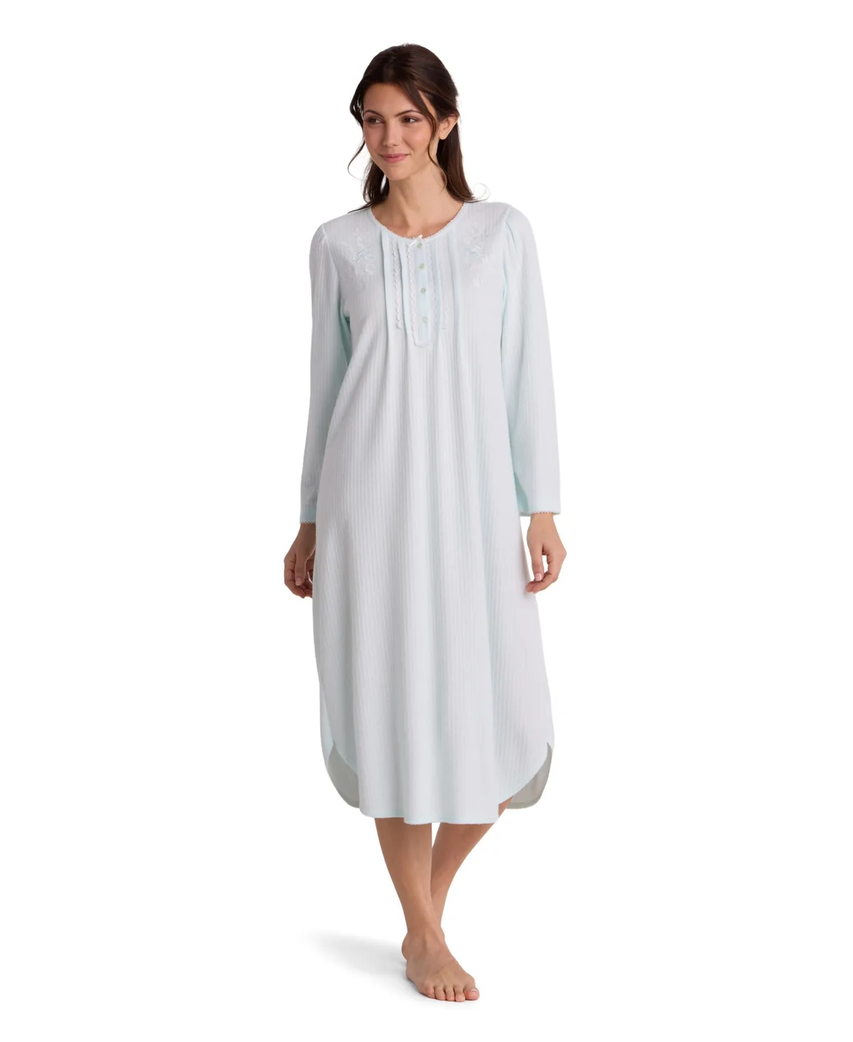Long-Sleeve Honeycomb-Knit Gown by Miss Elaine