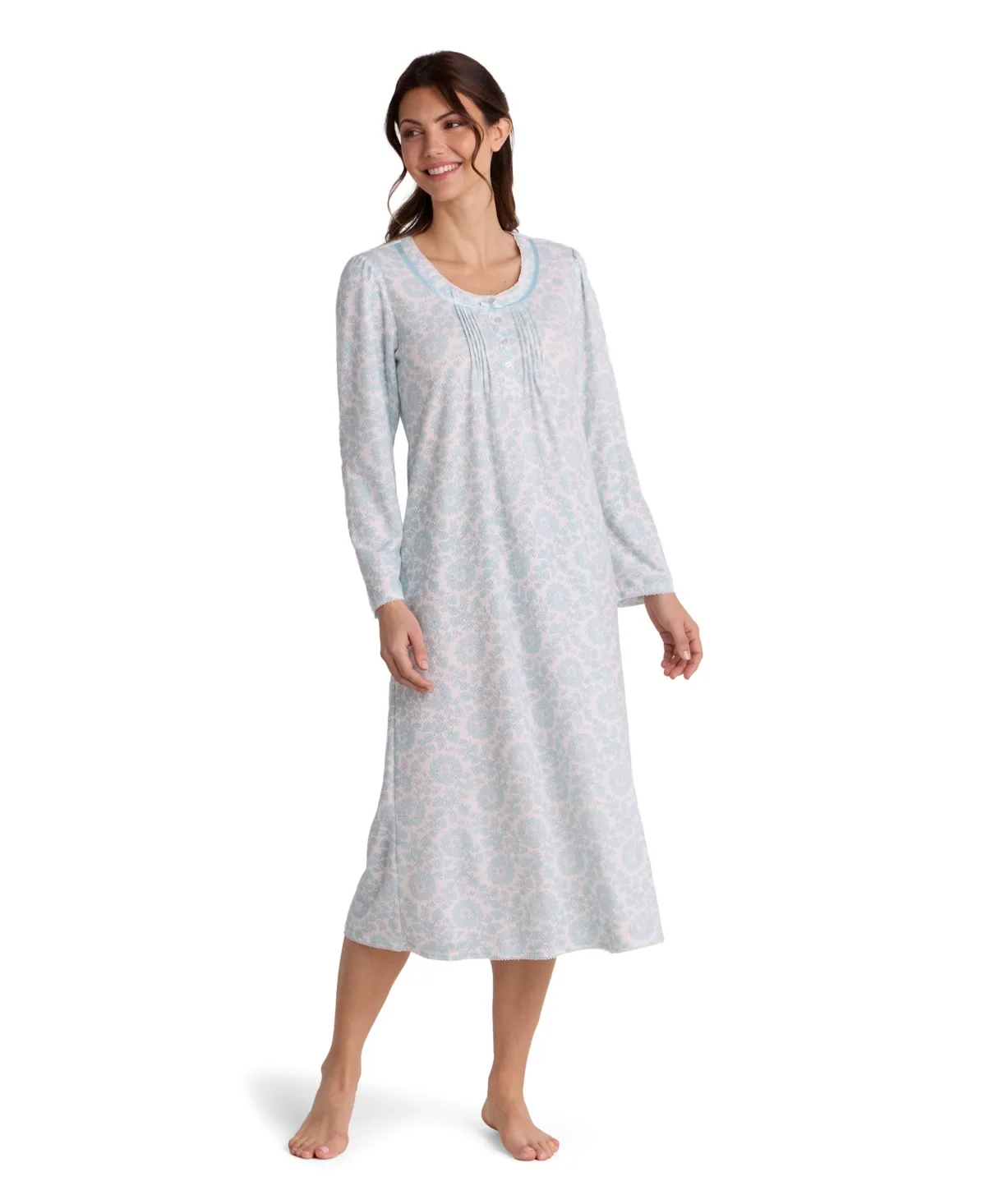 Long-Sleeve Honeycomb-Knit Printed Gown by Miss Elaine