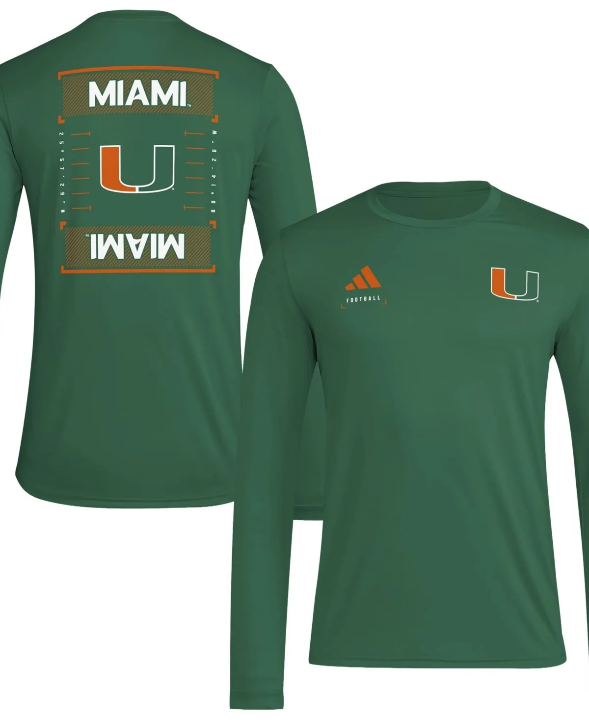 Miami Hurricanes Locker Football Icon Aeroready Pre-Game Long-Sleeves T-Shirt by adidas
