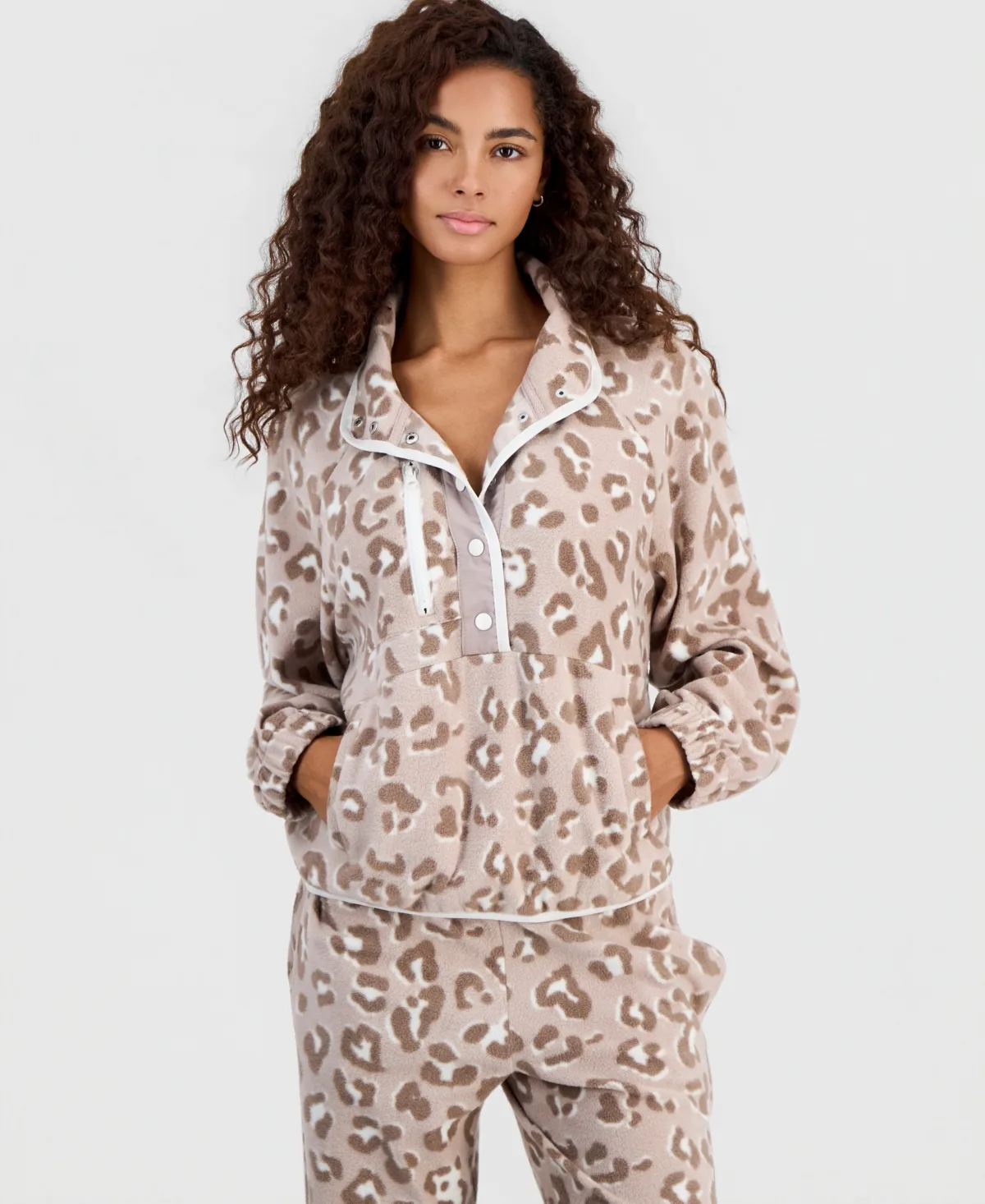 Camo Mock-Neck Quarter-Zip Fleece Jacket by Hippie Rose